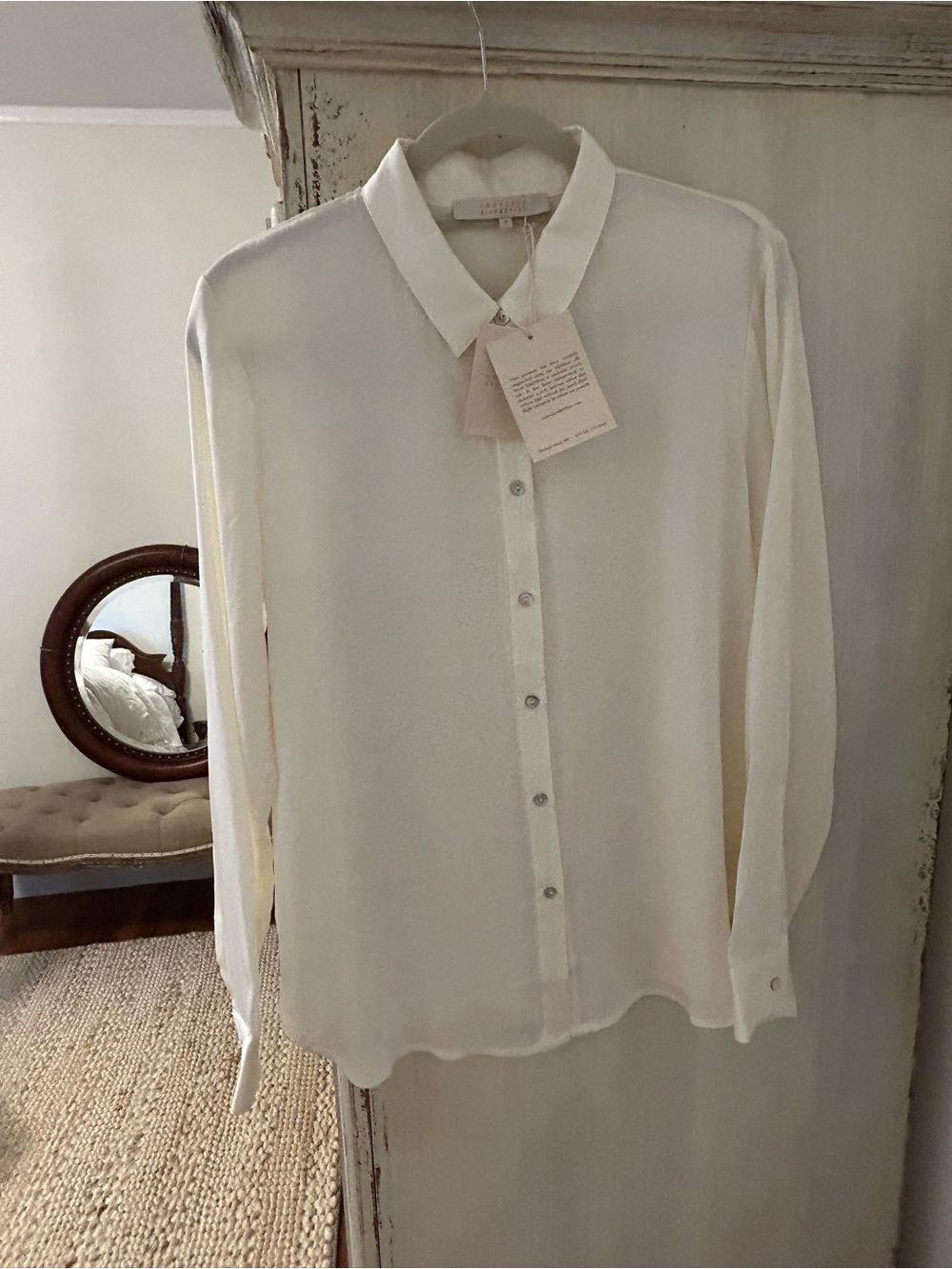 Silk Blouse in a Rich Shade of Creamy
 Off White,  Size Small, Loose Fit